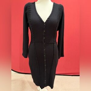 Carole Little Black V-neck Long Sleeve Knit Dress